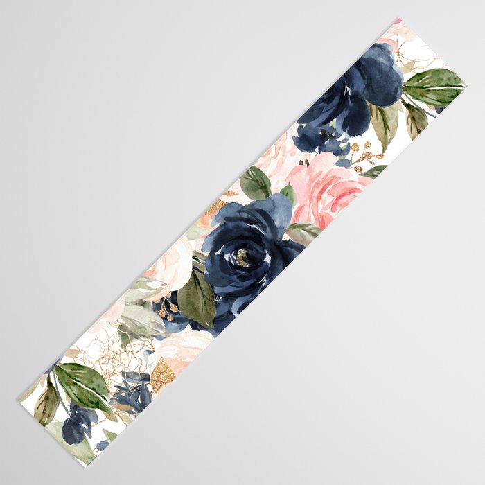 Navy Pink Watercolor Floral Pattern Nursery Flowers Table Runner Gallery Image 3