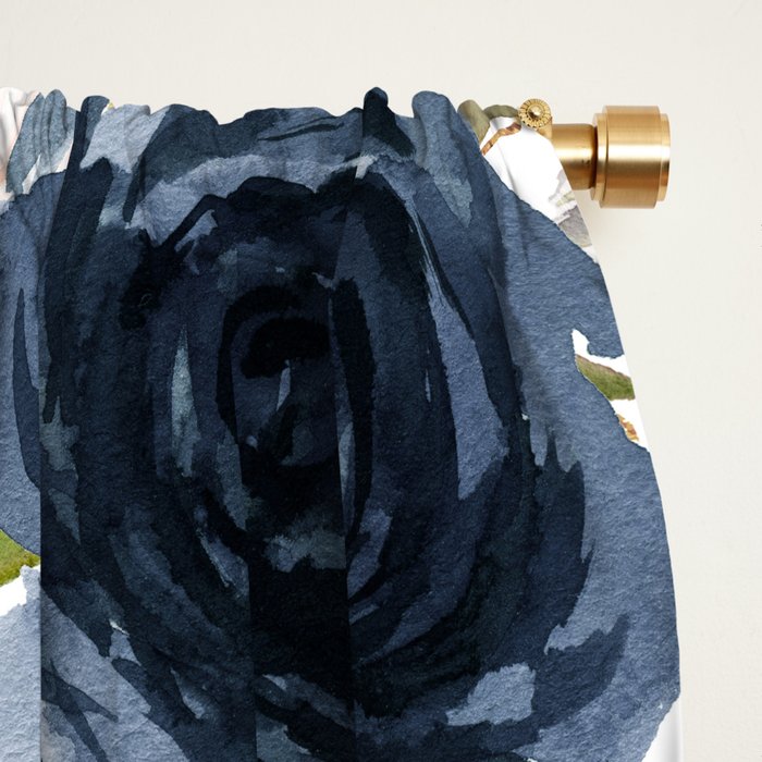 Navy Pink Watercolor Floral Pattern Nursery Flowers Window Curtain Gallery Image 2