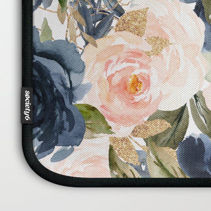 Navy Pink Watercolor Floral Pattern Nursery Flowers Laptop Sleeve Gallery Image 3