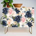 Navy Pink Watercolor Floral Pattern Nursery Flowers Credenza Gallery Image 1