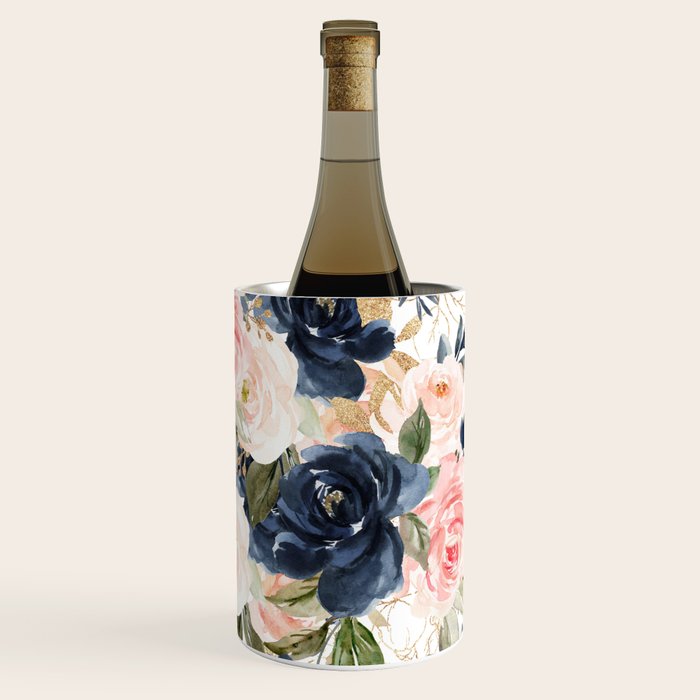 Navy Pink Watercolor Floral Pattern Nursery Flowers Wine Chiller Gallery Image 1