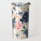 Navy Pink Watercolor Floral Pattern Nursery Flowers Travel Mug Gallery Image 2