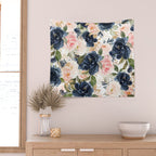 Navy Pink Watercolor Floral Pattern Nursery Flowers Wall Tapestry Gallery Image 2
