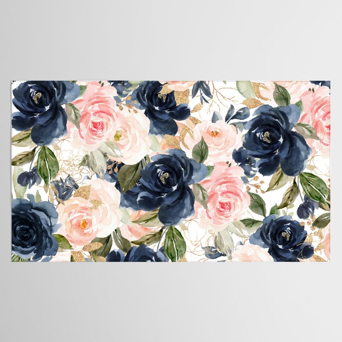 Navy Pink Watercolor Floral Pattern Nursery Flowers Tablecloth Gallery Image 2