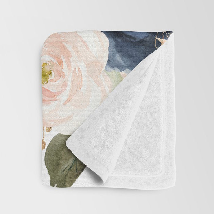 Navy Pink Watercolor Floral Pattern Nursery Flowers Throw Blanket Gallery Image 3