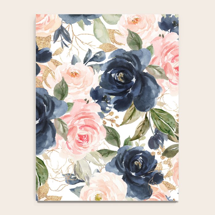 Navy Pink Watercolor Floral Pattern Nursery Flowers Notebook Gallery Image 4