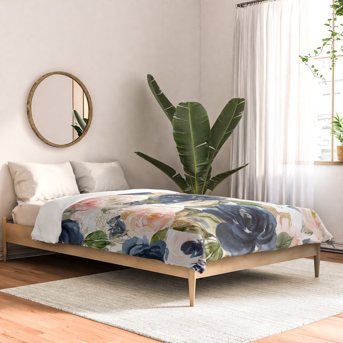 Navy Pink Watercolor Floral Pattern Nursery Flowers Comforter Gallery Image 2