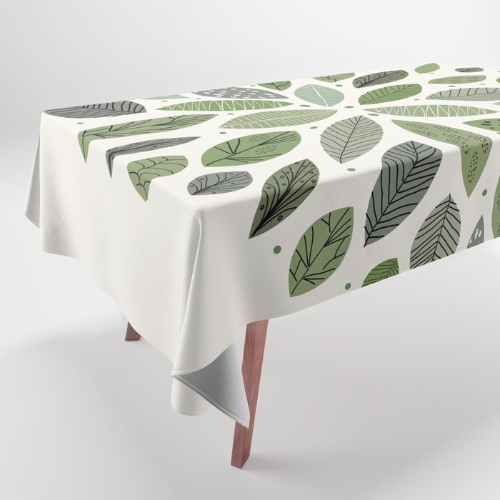 Mid-Century Green Leaves Tablecloth Gallery Image 1