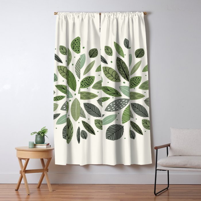 Mid-Century Green Leaves Window Curtain Gallery Image 5