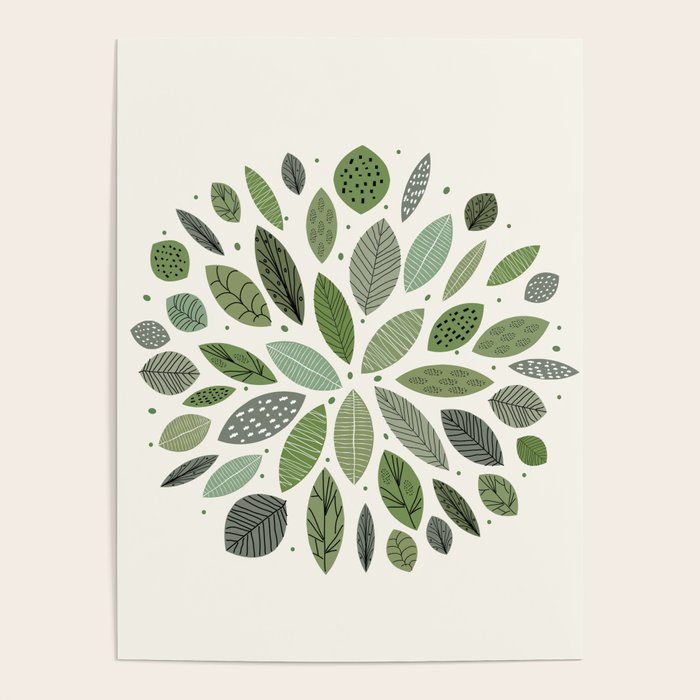 Mid-Century Green Leaves Poster