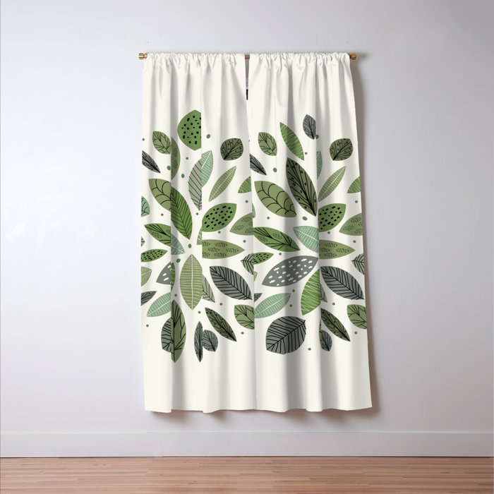 Mid-Century Green Leaves Window Curtain Gallery Image 3
