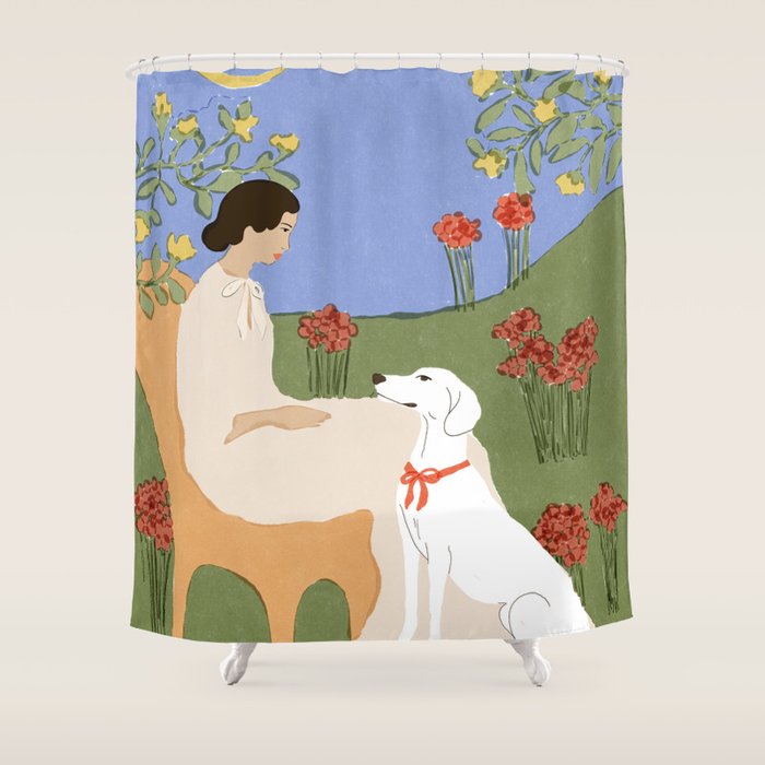 Lady and her dog Shower Curtain Gallery Image 1