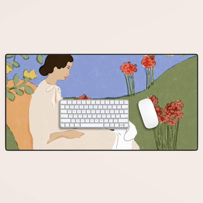 Lady and her dog Desk Mat Gallery Image 1