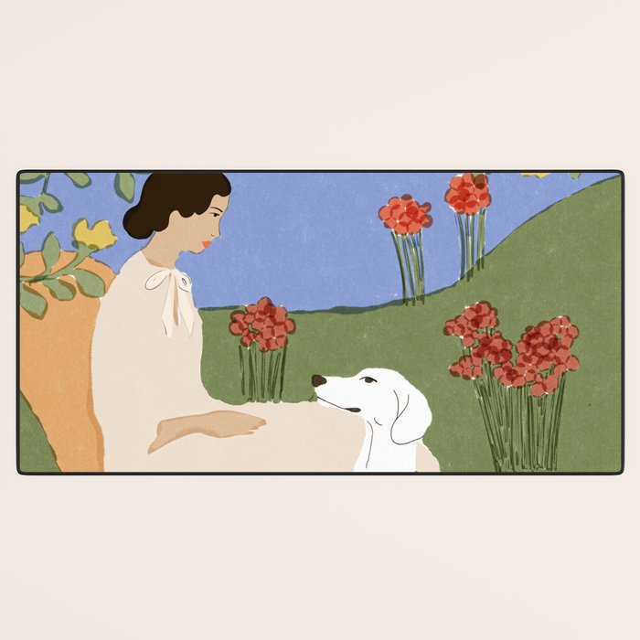 Lady and her dog Desk Mat Gallery Image 3