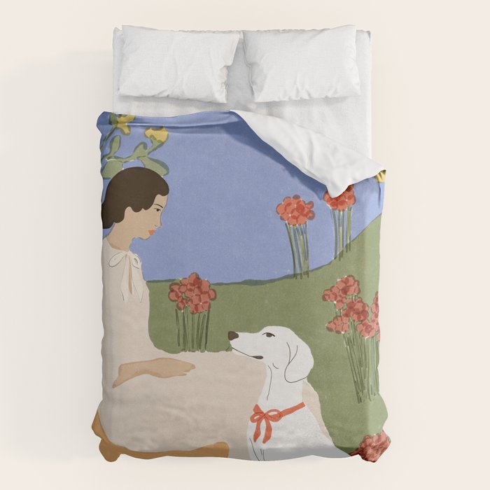 Lady and her dog Duvet Cover Gallery Image 1