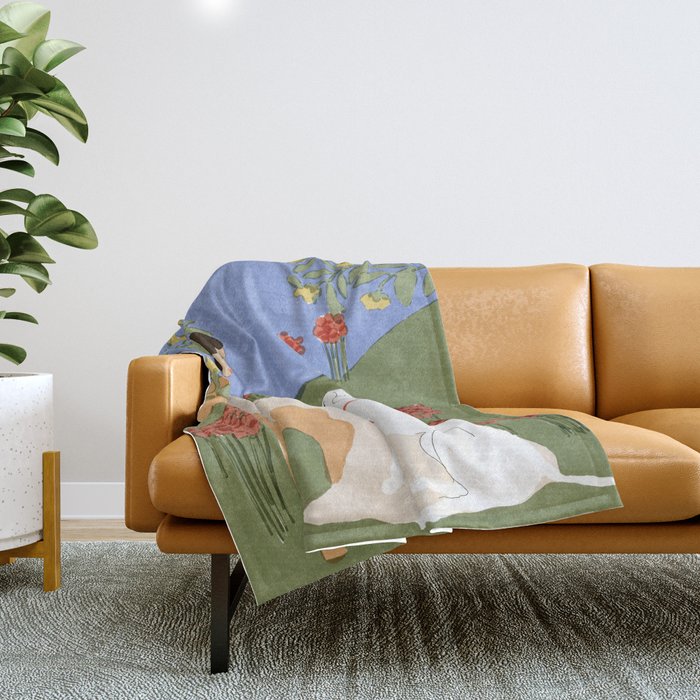 Lady and her dog Throw Blanket Gallery Image 1