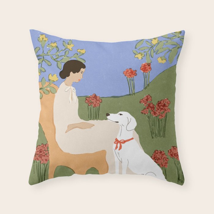 Lady and her dog Throw Pillow Gallery Image 6