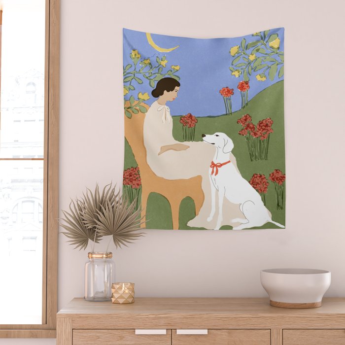 Lady and her dog Wall Tapestry Gallery Image 2