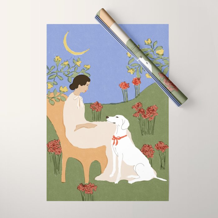 Lady and her dog Wrapping Paper Gallery Image 1