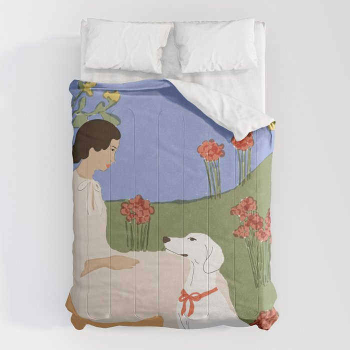 Lady and her dog Comforter Gallery Image 1