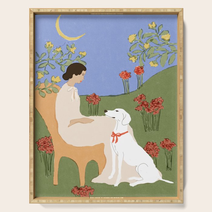 Lady and her dog Serving Tray Gallery Image 1