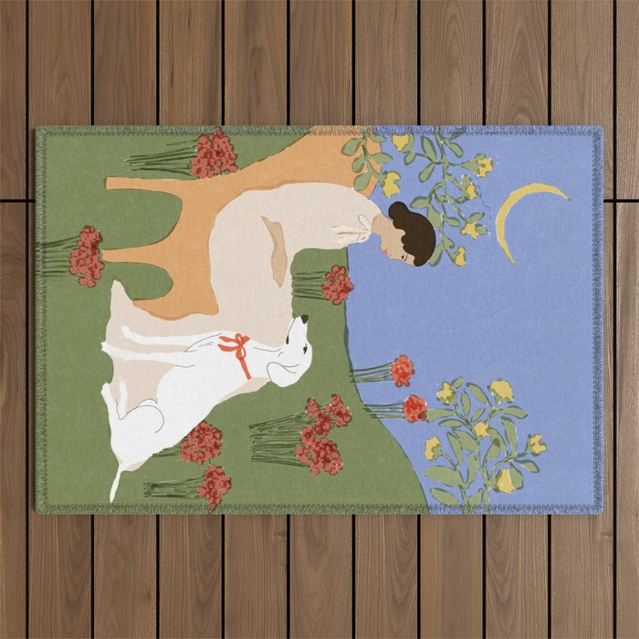 Lady and her dog Outdoor Rug Gallery Image 1