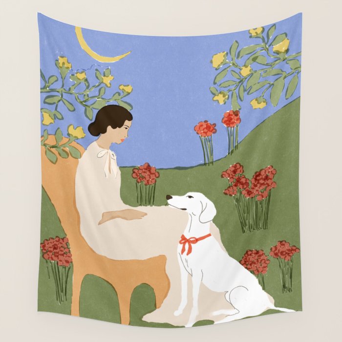 Lady and her dog Wall Tapestry Gallery Image 4