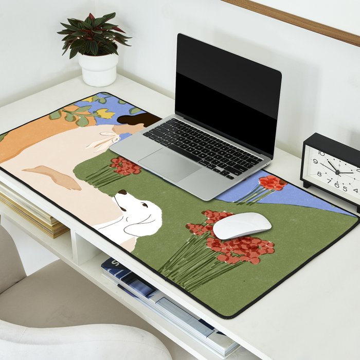 Lady and her dog Desk Mat Gallery Image 2