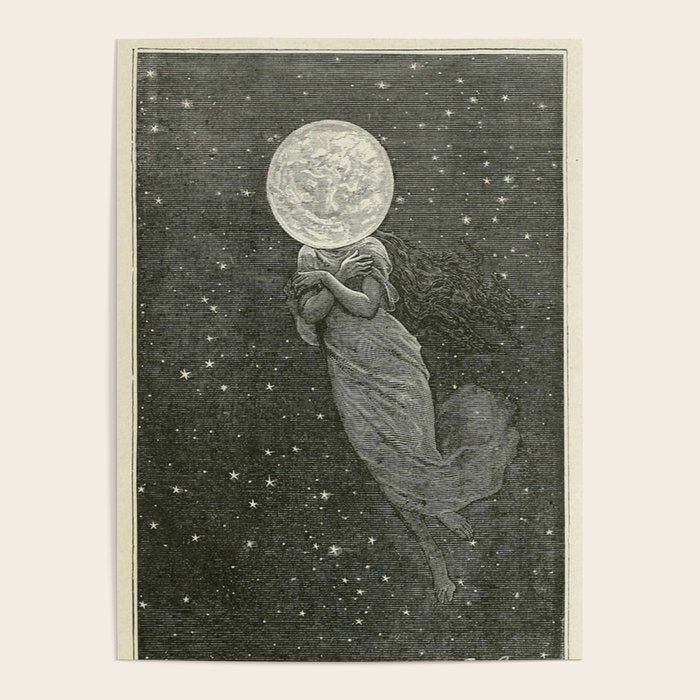 Antique Moon Woman Poster