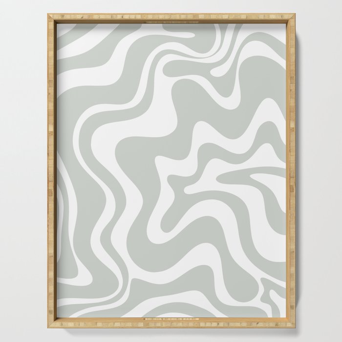 Liquid Swirl Abstract Pattern in Light Sage Gray and White Serving Tray Gallery Image 1