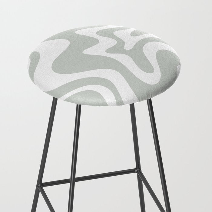 Liquid Swirl Abstract Pattern in Light Sage Gray and White Stool Gallery Image 2