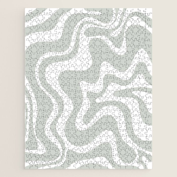 Liquid Swirl Abstract Pattern in Light Sage Gray and White Jigsaw Puzzle Gallery Image 1