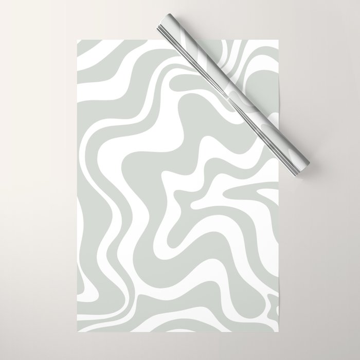 Liquid Swirl Abstract Pattern in Light Sage Gray and White Wrapping Paper Gallery Image 1
