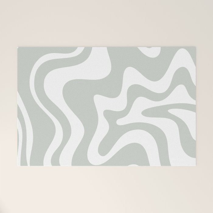 Liquid Swirl Abstract Pattern in Light Sage Gray and White Welcome Mat Gallery Image 1