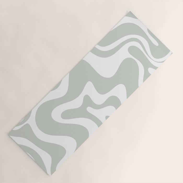Liquid Swirl Abstract Pattern in Light Sage Gray and White Yoga Mat Gallery Image 1
