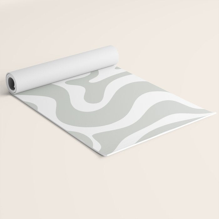 Liquid Swirl Abstract Pattern in Light Sage Gray and White Yoga Mat Gallery Image 2