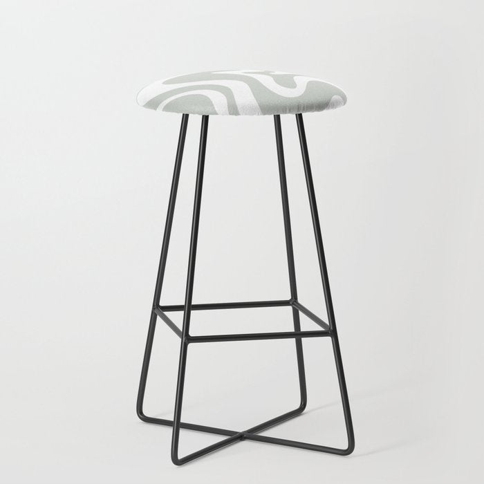 Liquid Swirl Abstract Pattern in Light Sage Gray and White Stool Gallery Image 1