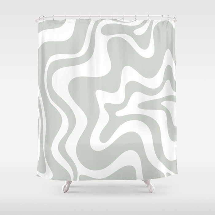 Liquid Swirl Abstract Pattern in Light Sage Gray and White Shower Curtain Gallery Image 1