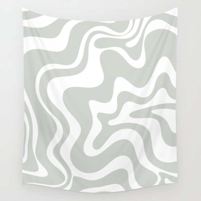 Liquid Swirl Abstract Pattern in Light Sage Gray and White Wall Tapestry Gallery Image 4