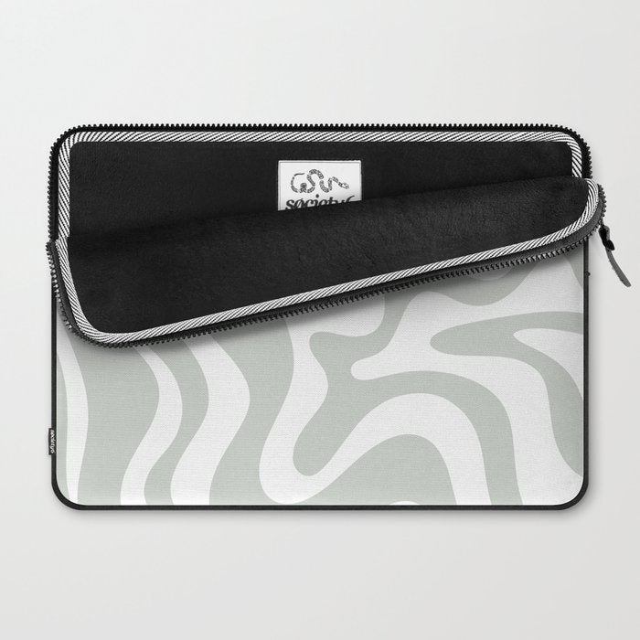 Liquid Swirl Abstract Pattern in Light Sage Gray and White Laptop Sleeve Gallery Image 2