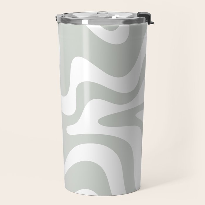 Liquid Swirl Abstract Pattern in Light Sage Gray and White Travel Mug Gallery Image 2