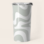 Liquid Swirl Abstract Pattern in Light Sage Gray and White Travel Mug Gallery Image 2