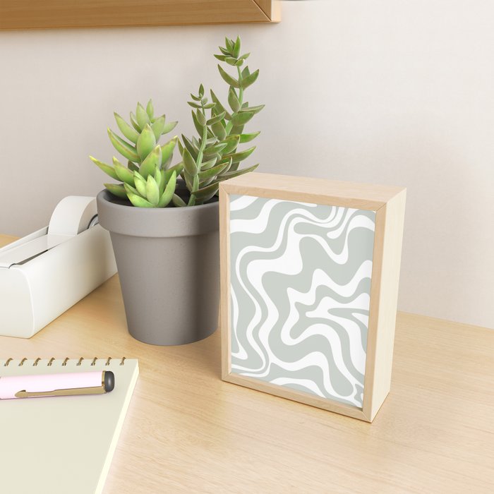 Liquid Swirl Abstract Pattern in Light Sage Gray and White Mini Art Print Gallery Image 2