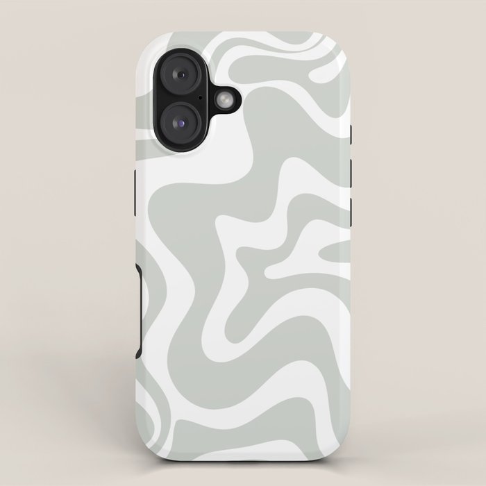 Liquid Swirl Abstract Pattern in Light Sage Gray and White iPhone Case Gallery Image 1