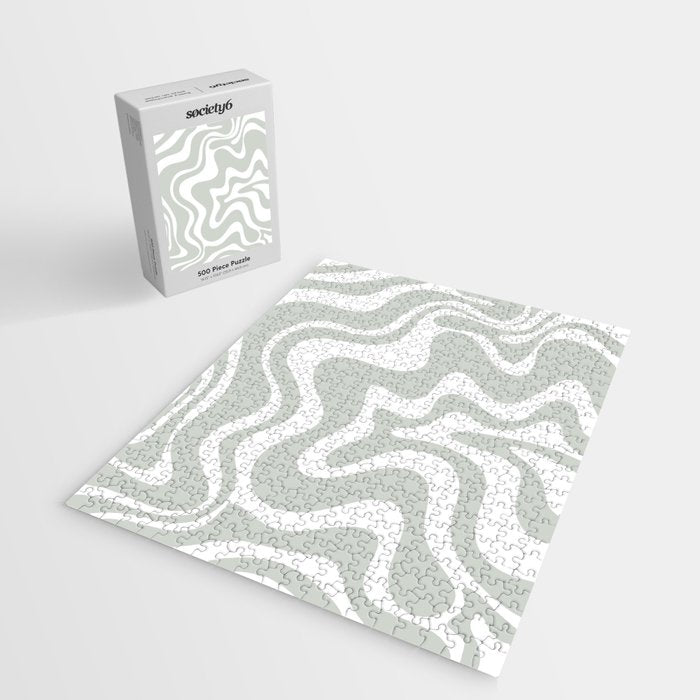 Liquid Swirl Abstract Pattern in Light Sage Gray and White Jigsaw Puzzle Gallery Image 2