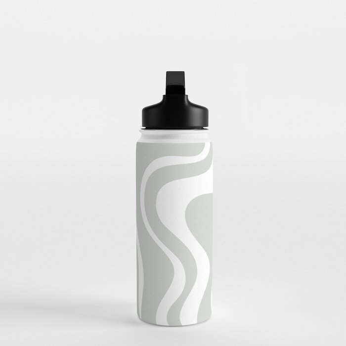Liquid Swirl Abstract Pattern in Light Sage Gray and White Water Bottle Gallery Image 3