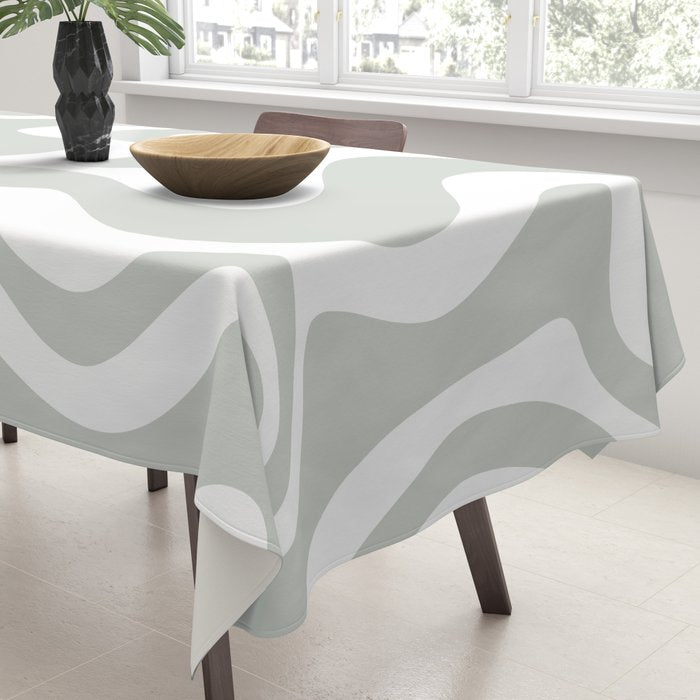 Liquid Swirl Abstract Pattern in Light Sage Gray and White Tablecloth Gallery Image 3