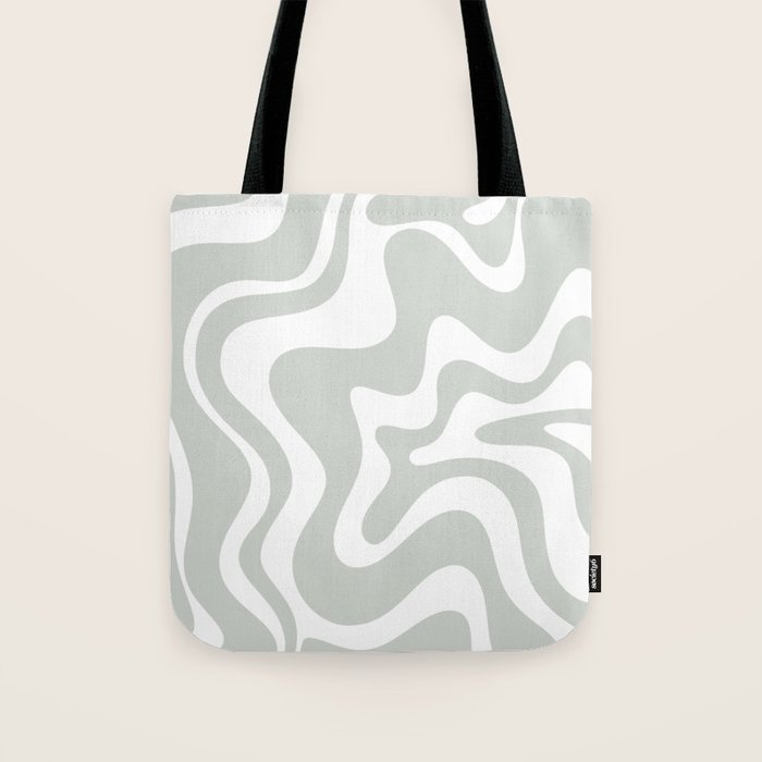 Liquid Swirl Abstract Pattern in Light Sage Gray and White Tote Bag Gallery Image 1
