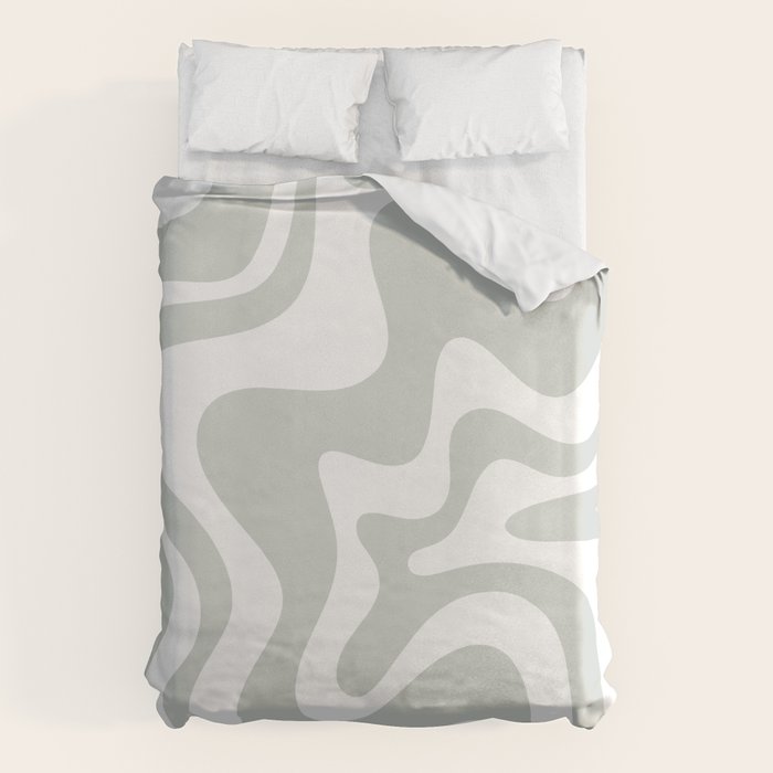 Liquid Swirl Abstract Pattern in Light Sage Gray and White Duvet Cover Gallery Image 1