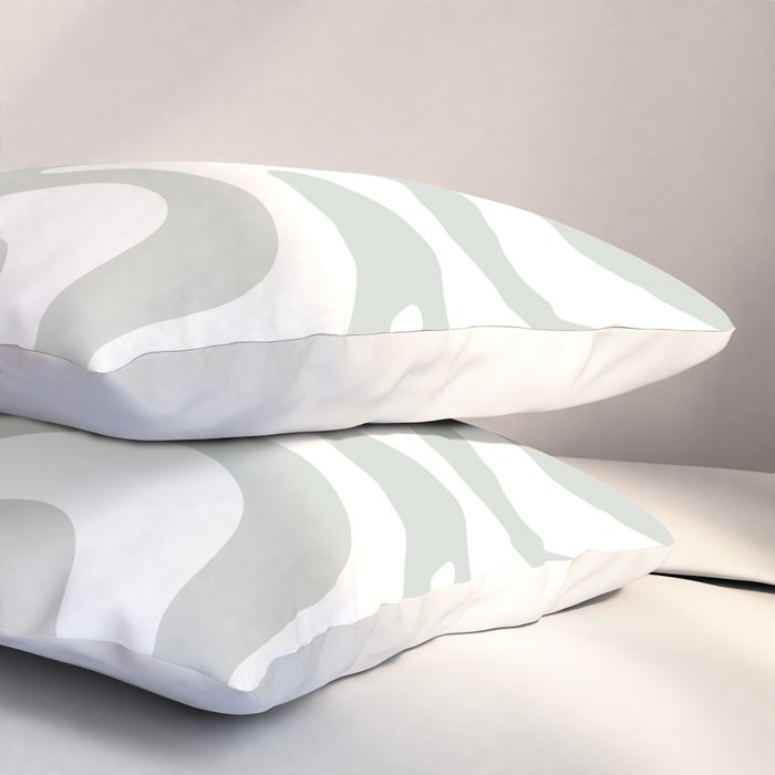 Liquid Swirl Abstract Pattern in Light Sage Gray and White Pillow Sham Gallery Image 3